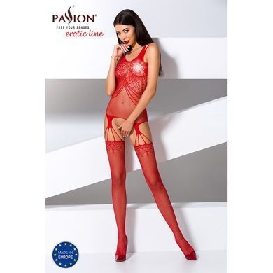Бодистокинг Passion BS070 red, комбинезон, имитация чулок и ажурного топа One Size