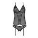 Корсет із пажами, трусики з ажурним декором та відкритим кроком Passion URSULA CORSET L/XL, black