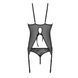 Корсет із пажами, трусики з ажурним декором та відкритим кроком Passion URSULA CORSET L/XL, black