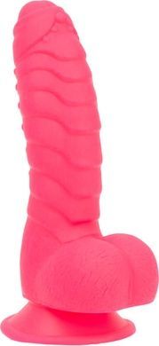 Ребристий фалоімітатор на присосці ADDICTION Tom 7&Prime; Dildo With Balls Pink SO5585 фото