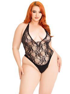 Боді Leg Avenue Floral lace deep-V teddy Black 1X/2X