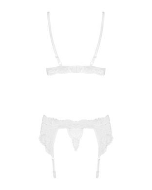 Мереживний комплект білизни Obsessive 810-SEG-2 S/M White, бюстгальтер, стрінги, пояс для панчіх