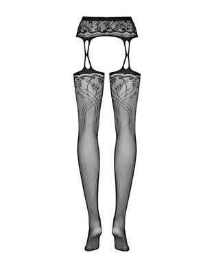 Чулки-стокинги с растительным рисунком Obsessive Garter stockings S206 black S/M/L черные, имитация