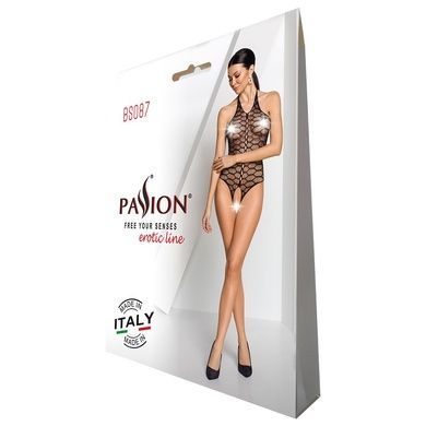 Бодистокинг в крупную сетку Passion BS087 black, открытая спина, халтер, с доступом One size