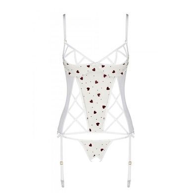 Корсет з підв'язками, стрінги Passion LOVELIA CORSET S/M, white