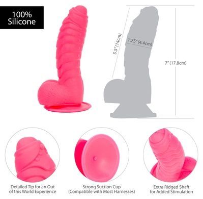 Ребристий фалоімітатор на присосці ADDICTION Tom 7&Prime; Dildo With Balls Pink SO5585 фото