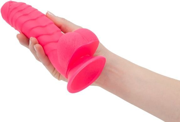 Ребристий фалоімітатор на присосці ADDICTION Tom 7&Prime; Dildo With Balls Pink SO5585 фото