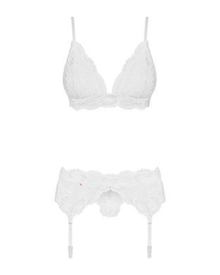 Кружевной комплект белья Obsessive 810-SEG-1 L/XL White, бюстгальтер, стринги, пояс для чулок