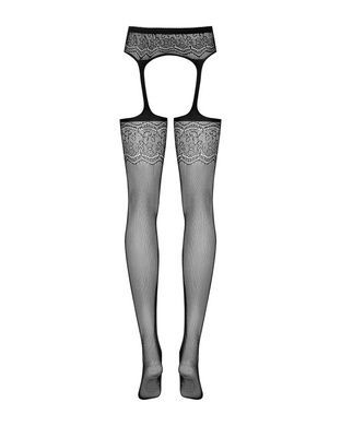 Сетчатые чулки-стокинги с цветочным рисунком Obsessive Garter stockings S207 S/M/L, черные, имитация