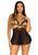 Пеньюар бебі-дол з відкритими чашками Leg Avenue Lace and mesh babydoll & panty Black S, стрінги