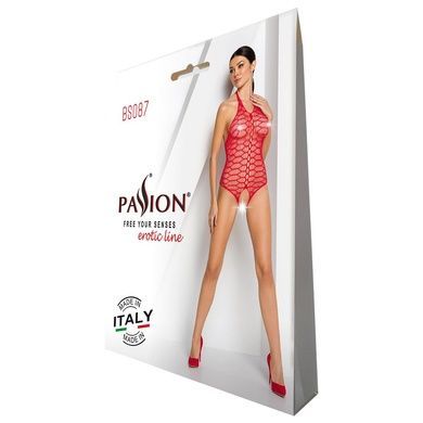 Бодистокинг в крупную сетку Passion BS087 red, открытая спина, халтер, с доступом One size