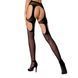 Эротические колготки-бодистокинги Passion S023 One Size, Black, имитация чулок с ромбами и пояском