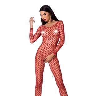 Бодистокинг Passion BS068 red, комбинезон, крупная сетка, длинный рукав One Size