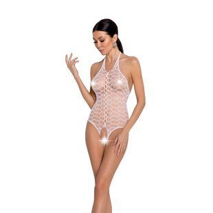Бодістокінг у велику сітку Passion BS087 white, відкрита спина, халтер, з доступом One size