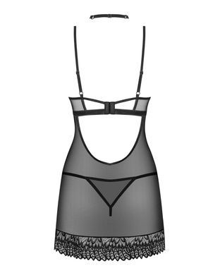 Пеньюар Obsessive Donarella chemise & thong XL/2XL мереживний ліф, чокер та стрінги в комплекті