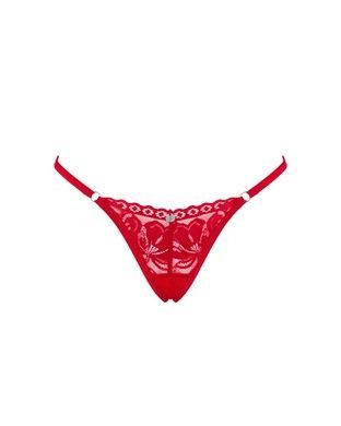 Еротичні мереживні жіночі трусики стрінги Obsessive Lacelove XL/2XL червоні