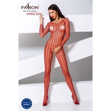 Бодистокинг Passion BS068 red, комбинезон, крупная сетка, длинный рукав One Size