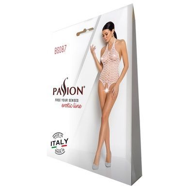 Бодістокінг у велику сітку Passion BS087 white, відкрита спина, халтер, з доступом One size