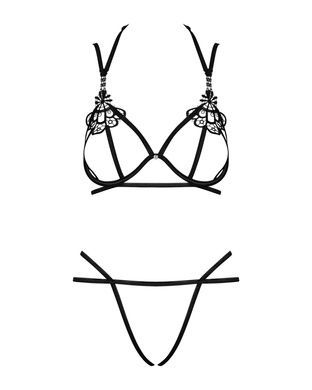 Еротичний комплект зі стреп Obsessive Badossa 2-pcs set L/XL, чорний, з доступом, бюстгальтер, стрін