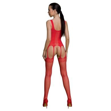Бодістокінг Passion ECO BS007 red, з доступом, силуетний малюнок, імітація підв&rsquo;язок