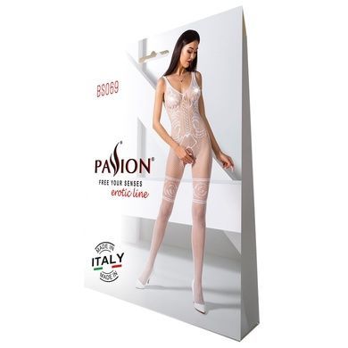 Бодистокинг Passion BS069 white, комбинезон, имитация чулок и боди One Size