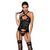 Сетчатый комплект с узором Passion HIMA CORSET L/XL, black, корсет с халтером, подвязки, трусики