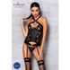 Сетчатый комплект с узором Passion HIMA CORSET L/XL, black, корсет с халтером, подвязки, трусики