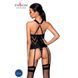 Сетчатый комплект с узором Passion HIMA CORSET L/XL, black, корсет с халтером, подвязки, трусики