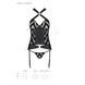 Сетчатый комплект с узором Passion HIMA CORSET L/XL, black, корсет с халтером, подвязки, трусики