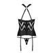 Сетчатый комплект с узором Passion HIMA CORSET L/XL, black, корсет с халтером, подвязки, трусики