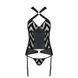 Сетчатый комплект с узором Passion HIMA CORSET L/XL, black, корсет с халтером, подвязки, трусики