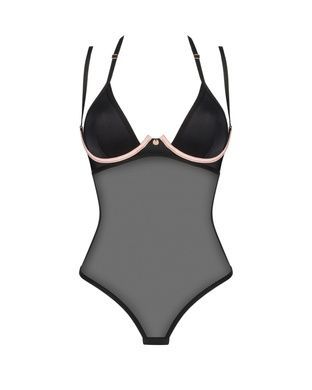 Прозрачное боди Obsessive Selinne teddy M/L Black, мелкая сетка, двойные бретели