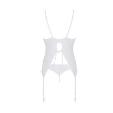 Корсет с пажами, трусики с ажурным декором и открытым шагом Passion URSULA CORSET XXL/XXXL, white