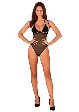 Прозрачное боди Obsessive Selinne teddy XL/2XL Black, мелкая сетка, двойные бретели