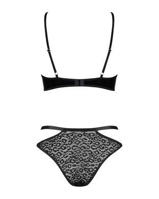 Еротичний комплект під латекс зі стрепами Obsessive Bagirela 2-pcs set L/XL, чорний, під леопард, бю