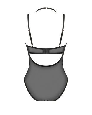 Прозрачное боди Obsessive Selinne teddy XL/2XL Black, мелкая сетка, двойные бретели