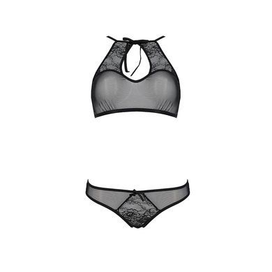 Комплект: бра, трусики с ажурным декором и открытым шагом Passion URSULA SET L/XL, black