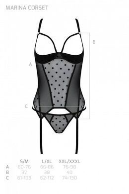 Корсет Passion MARINA CORSET, S/M, black, с открытыми чашками