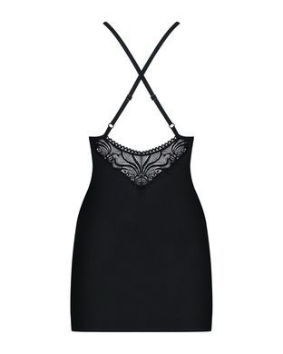 Сатиновый комплект для сна с кружевом Obsessive 828-CHE-1 chemise & thong S/M, черный