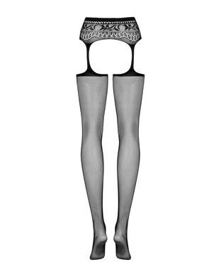 (SALE) Сітчасті панчохи-стокінги з мереживним поясом Obsessive Garter stockings S307 XL/XXL, чорні, імітаці
