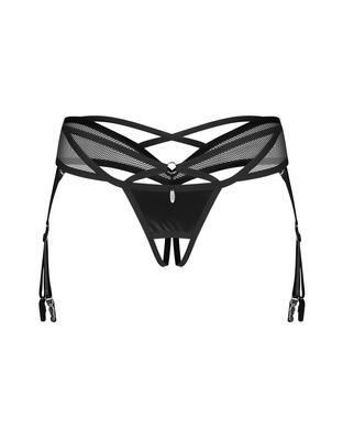 Трусики-стринги с открытым доступом и поясом для чулок Obsessive Dominna S/M черные