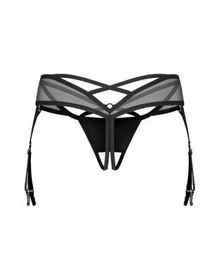 Трусики-стринги с открытым доступом и поясом для чулок Obsessive Dominna S/M черные