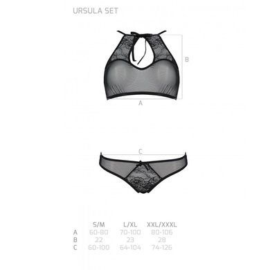 Комплект: бра, трусики с ажурным декором и открытым шагом Passion URSULA SET S/M, black
