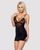 Сатиновый комплект для сна с кружевом Obsessive 828-CHE-1 chemise & thong S/M, черный