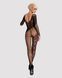 Бодістокінг Obsessive Bodystocking F210 S/M/L black, рукава-мітенки, сітка, кольорове мереживо