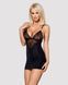 Сатиновый комплект для сна с кружевом Obsessive 828-CHE-1 chemise & thong S/M, черный