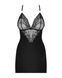Сатиновый комплект для сна с кружевом Obsessive 828-CHE-1 chemise & thong S/M, черный