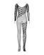 Бодістокінг Obsessive Bodystocking F210 S/M/L black, рукава-мітенки, сітка, кольорове мереживо