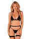 (SALE) Комплект білизни Obsessive Selinne 3-pcs set XS/S Black, бюстгальтер, стрінги пояс для панчіх