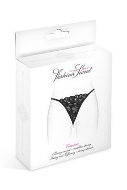 Кружевные женские трусики-стринги с жемчугом Fashion Secret VENUSINA S, M, L черные